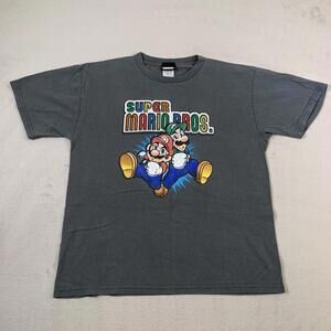 Nintendo Shirt Fits Mens Medium Gray Retro Super Mario Bros‎ 2006 Trademark U63